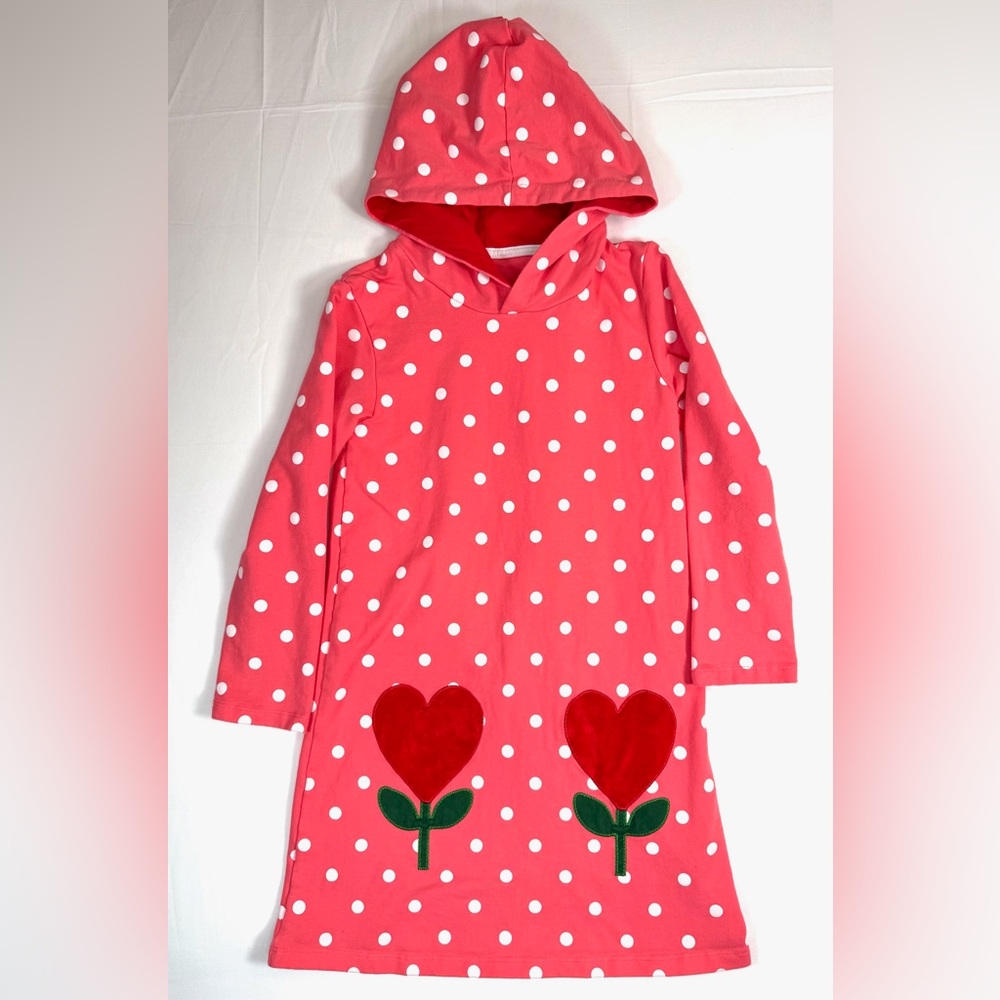 VALENTINE Girls Hooded Long Sleeve Dress 8 Polka Dot Heart Applique Playful Cute